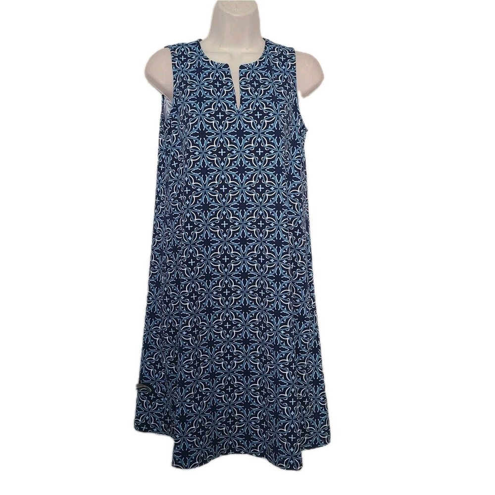 J. McLaughlin Navy Blue White Catalina Cloth Sleeveless Stretch Dress Sz S